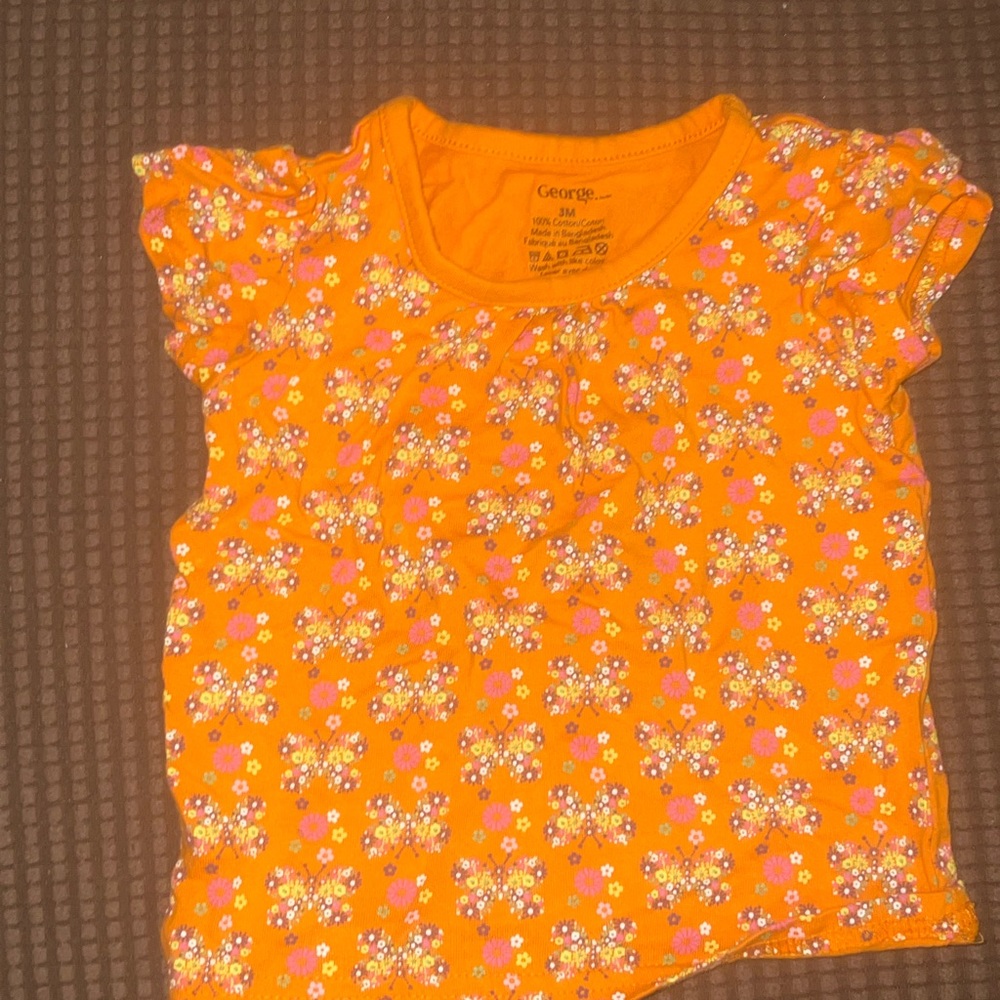 George 0-3mos. Orange Floral Tee